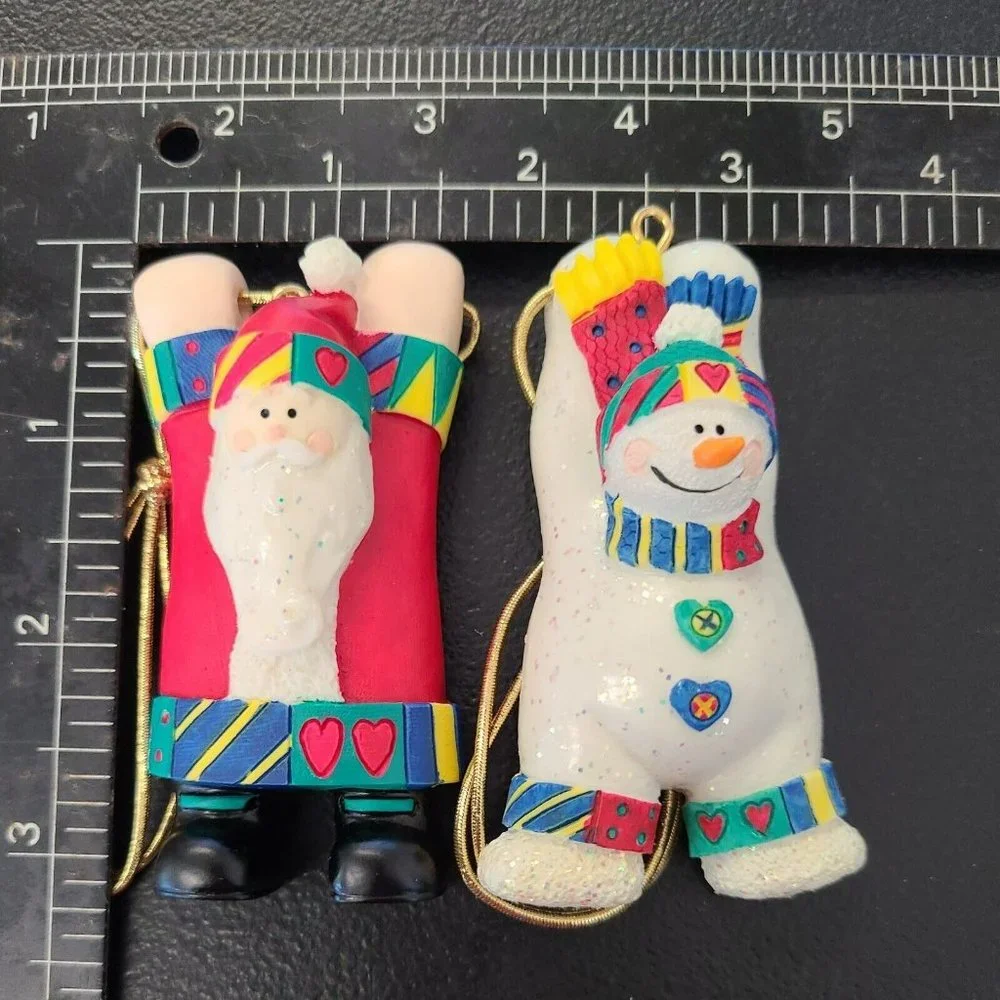 Lot (2) Avon 1998 Gift Collection Holiday Package Topper Santa & Snowman Toppers